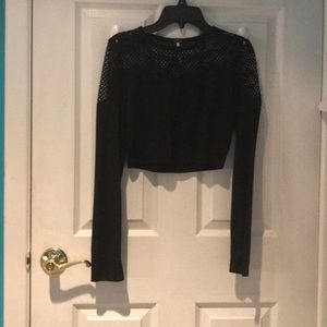 Black mesh sleeve crop top